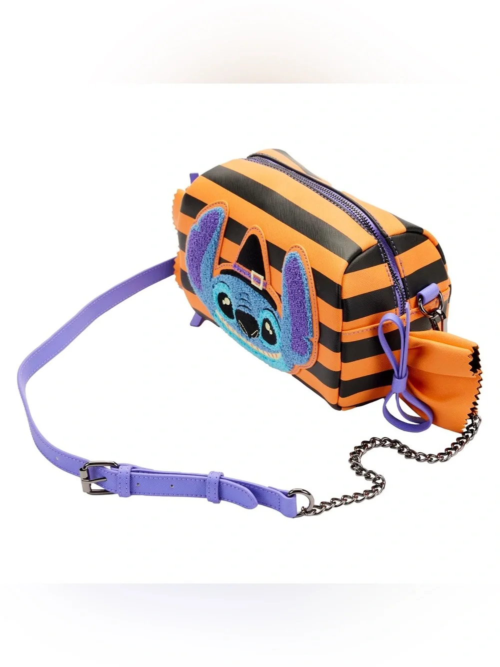 Kids Halloween Stitch Striped Crossbody Bag - Orange & Black